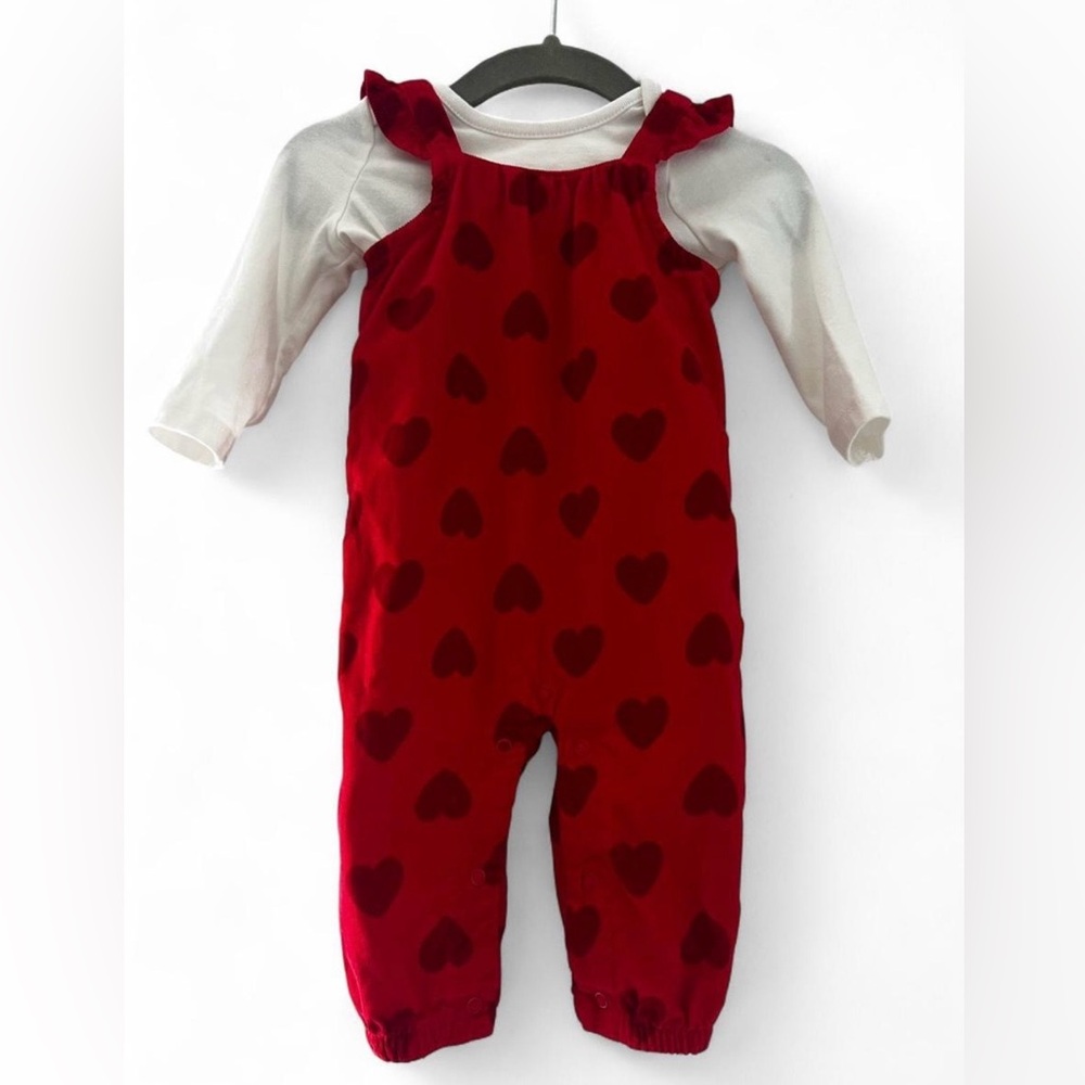 Cat & Jack Corduroy Romper with Red Hearts Print